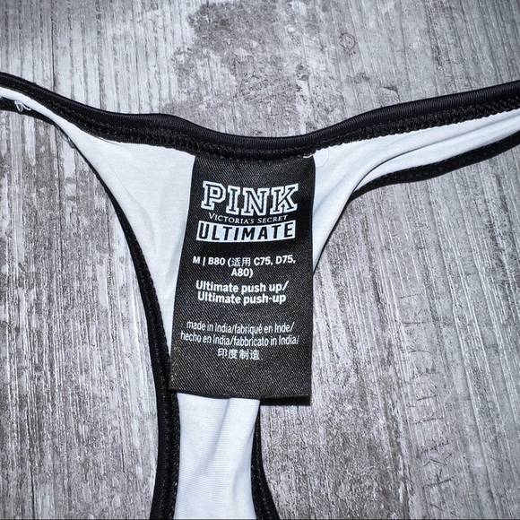 PINK Victoria's Secret Ultimate Push Up Gray Front Zipper Sports Bra Size Medium - Picture 4 of 5